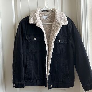 top shop black sherpa jean jacket